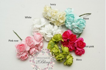 Mulberry paper Flower on wire - 2.5 cm - Pack of 6